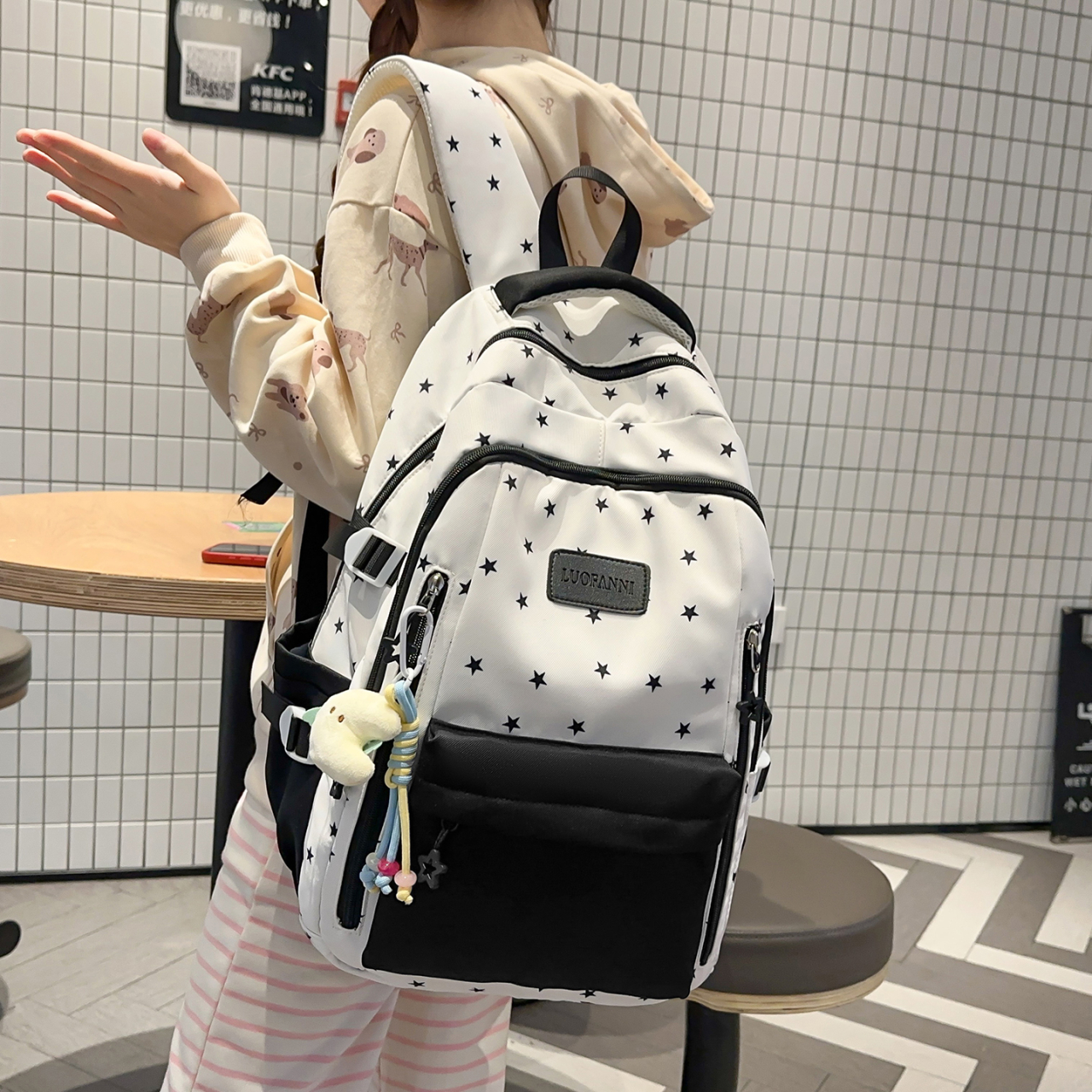Women's Cream White & Yellow C - Canvas Backpack Casual incelemesi ve fiyatı