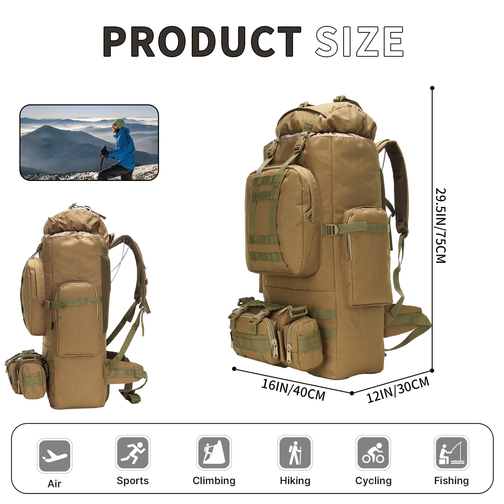 100L Hiking Backpack With Moll - Rucksack Military Style incelemesi ve fiyatı