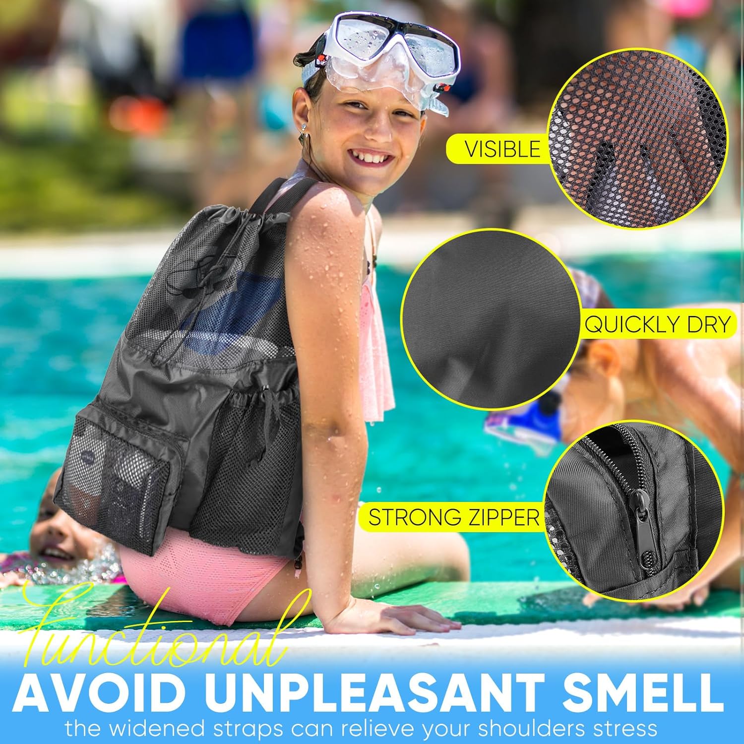 Swim Mesh Beach Bag, Waterproo - Drawstring Gym Bag incelemesi ve fiyatı