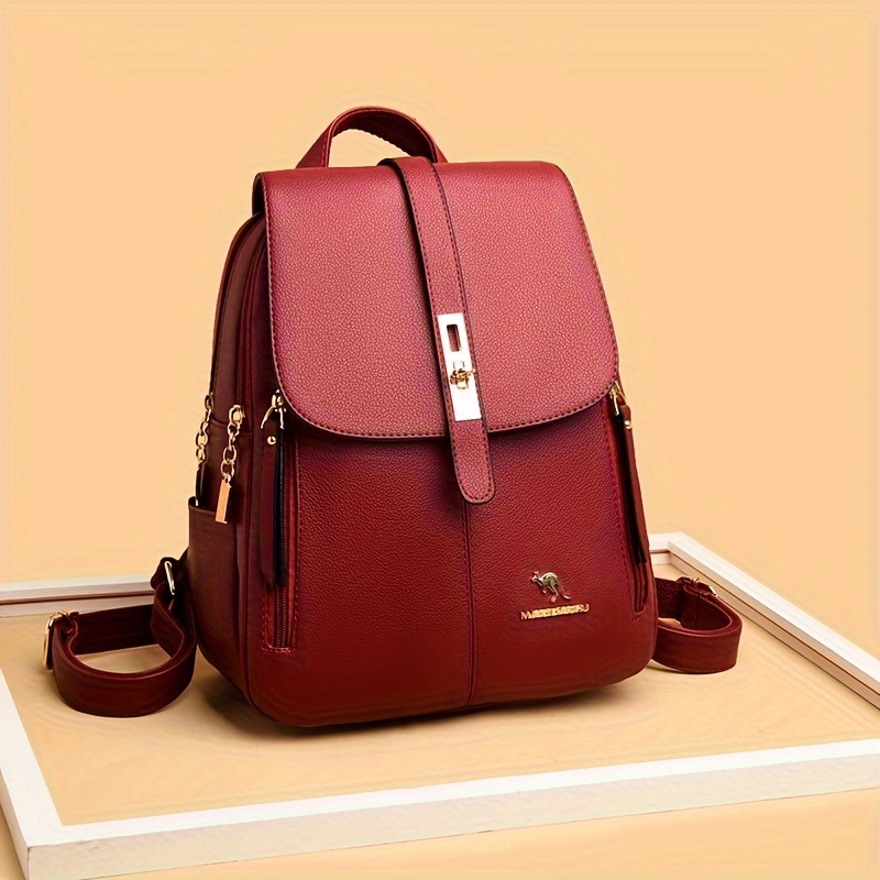 Elegant Wine Red Leather Backp - Travel Backpack Anti Theft incelemesi ve fiyatı