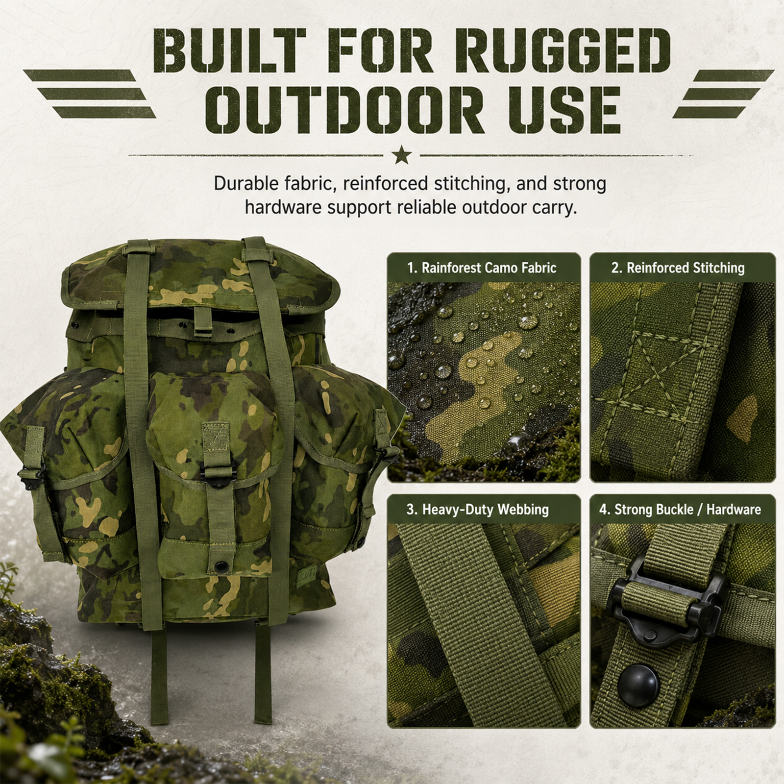 Rainforest Camo Outdoor Backpa - Rucksack Military Style incelemesi ve fiyatı