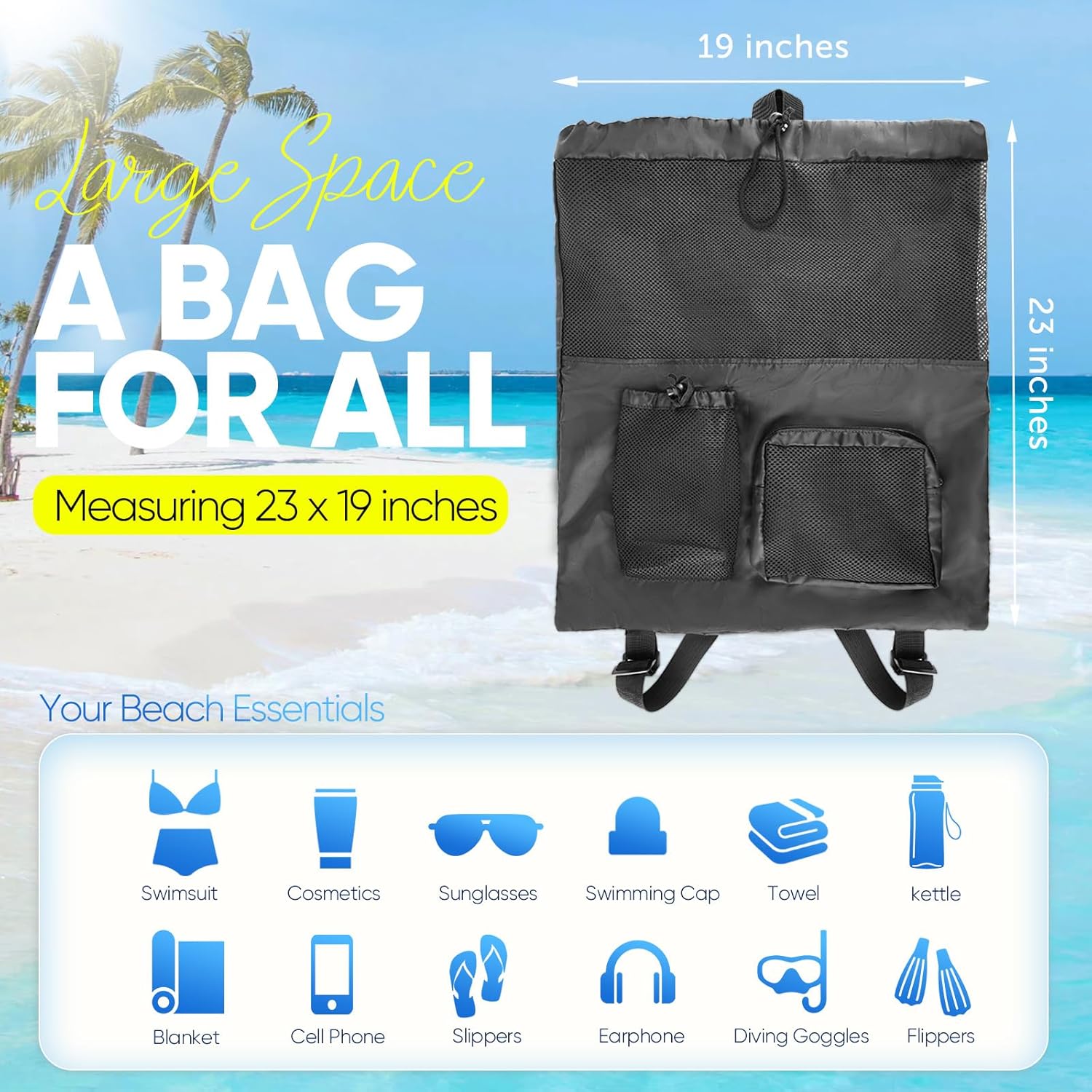 Swim Mesh Beach Bag, Waterproo - Drawstring Gym Bag incelemesi ve fiyatı